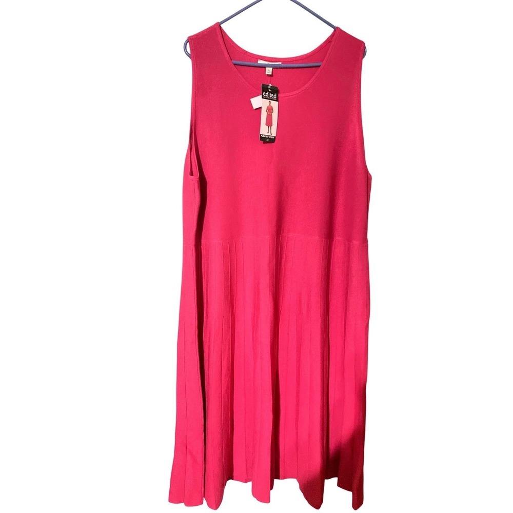 Edited by Remi Bader Pink Pleated Sweater Dress Sleeveless Knit Midi Size 3X